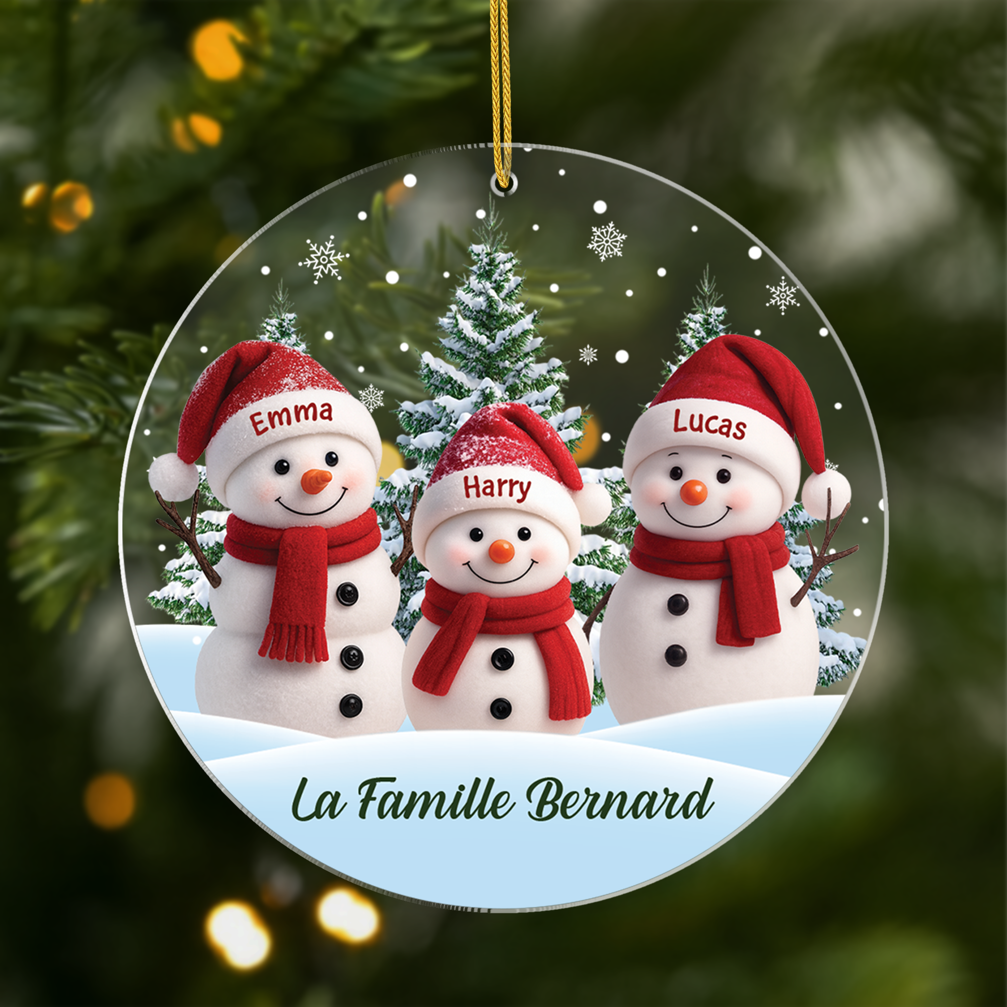 7092OFR1 ornement noel acrylique personnalise famille bonhomme de neige avec sapin 7092okl5i