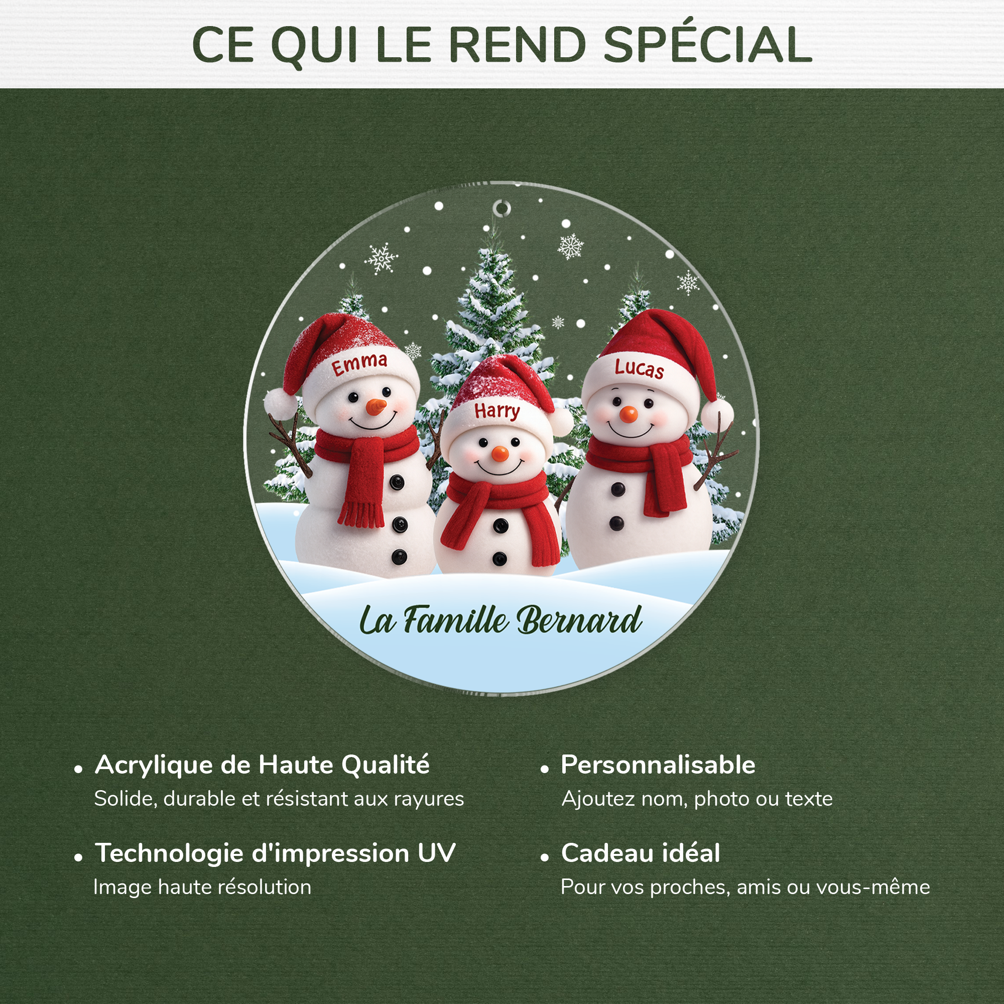 7092OFR4 ornement noel acrylique personnalise famille bonhomme de neige avec sapin 7092okl5i