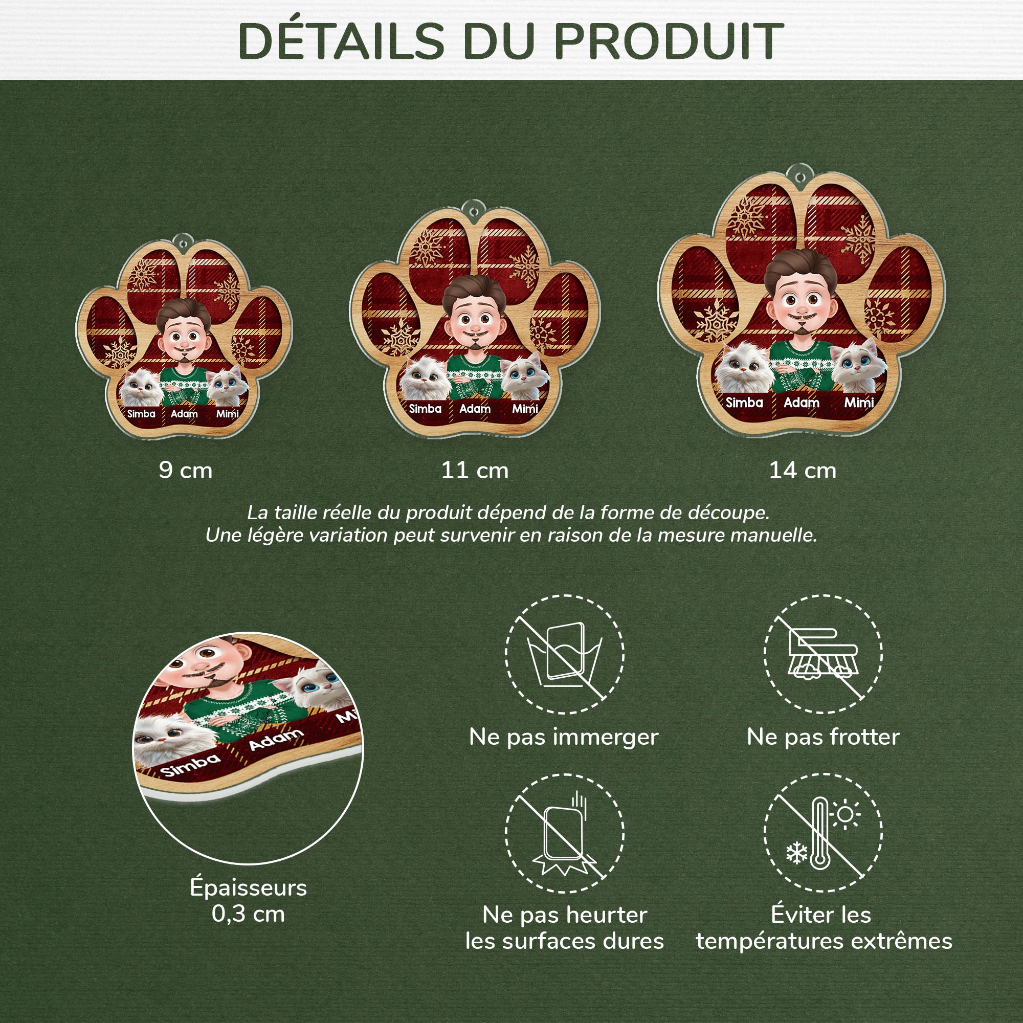 7104OFR3 ornement acrylique personnalise boule de noel patte de chat 7104okv5d_2d7ac348 a0c1 4b21 8864 291af37834a2
