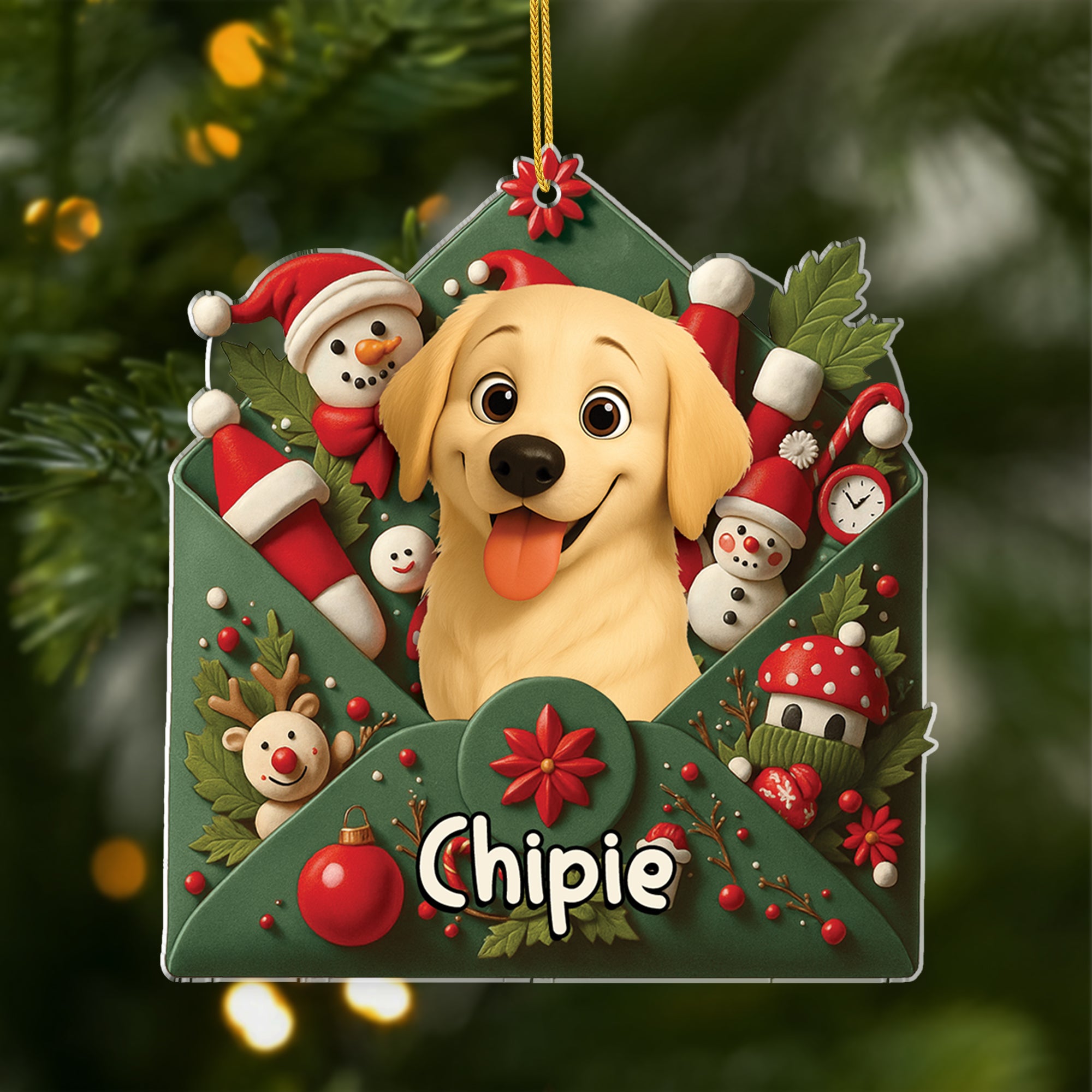 7109OFR1 ornement acrylique personnalise avec photo lettre du pere noel avec mon chien 7109otmnc