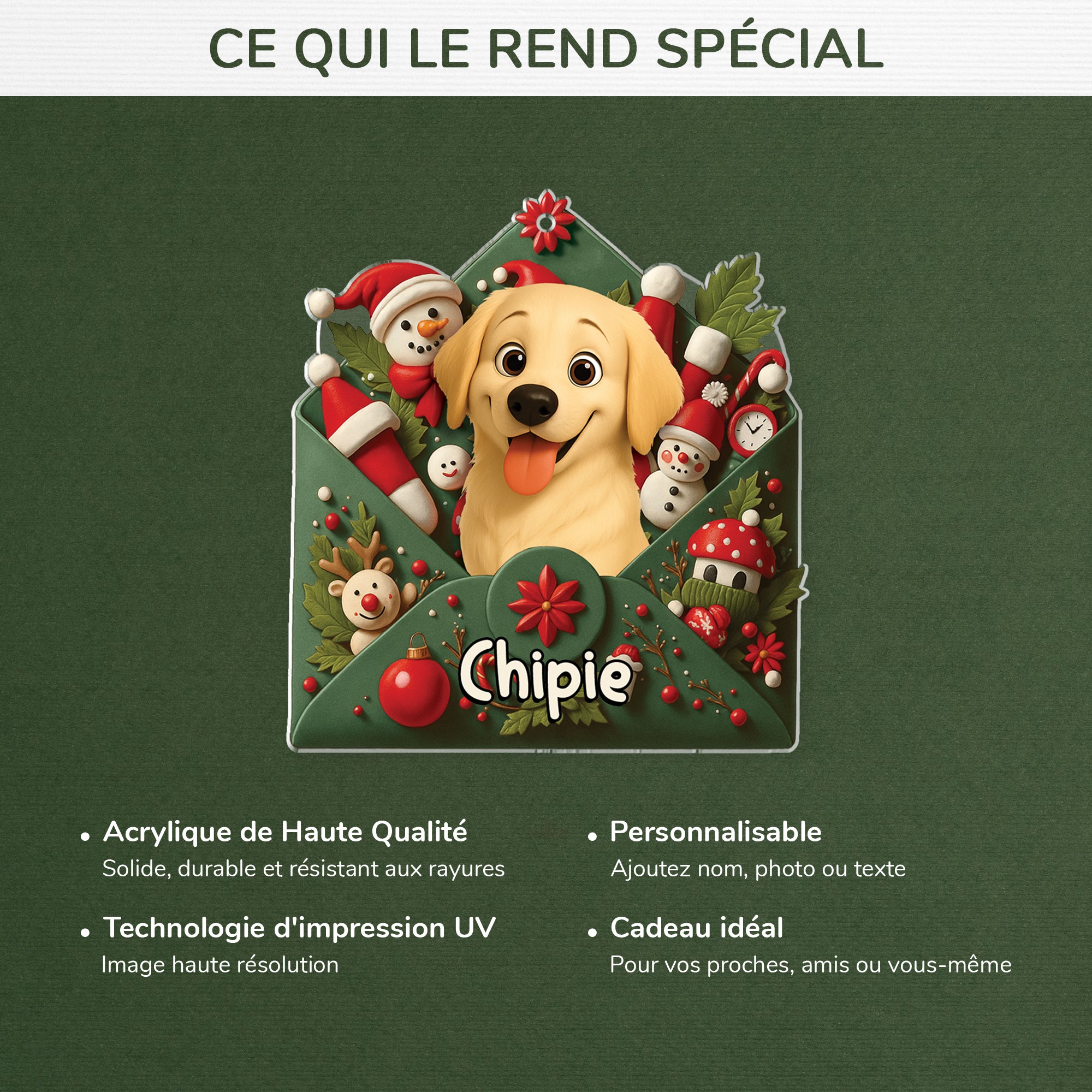 7109OFR4 ornement acrylique personnalise avec photo lettre du pere noel avec mon chien 7109otmnc