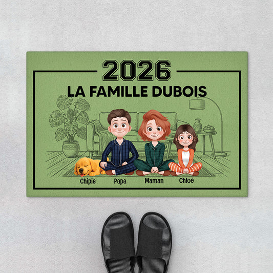 7123DFR1 paillasson personnalise famille et animaux la famille avec chatchien 7123d8yqi