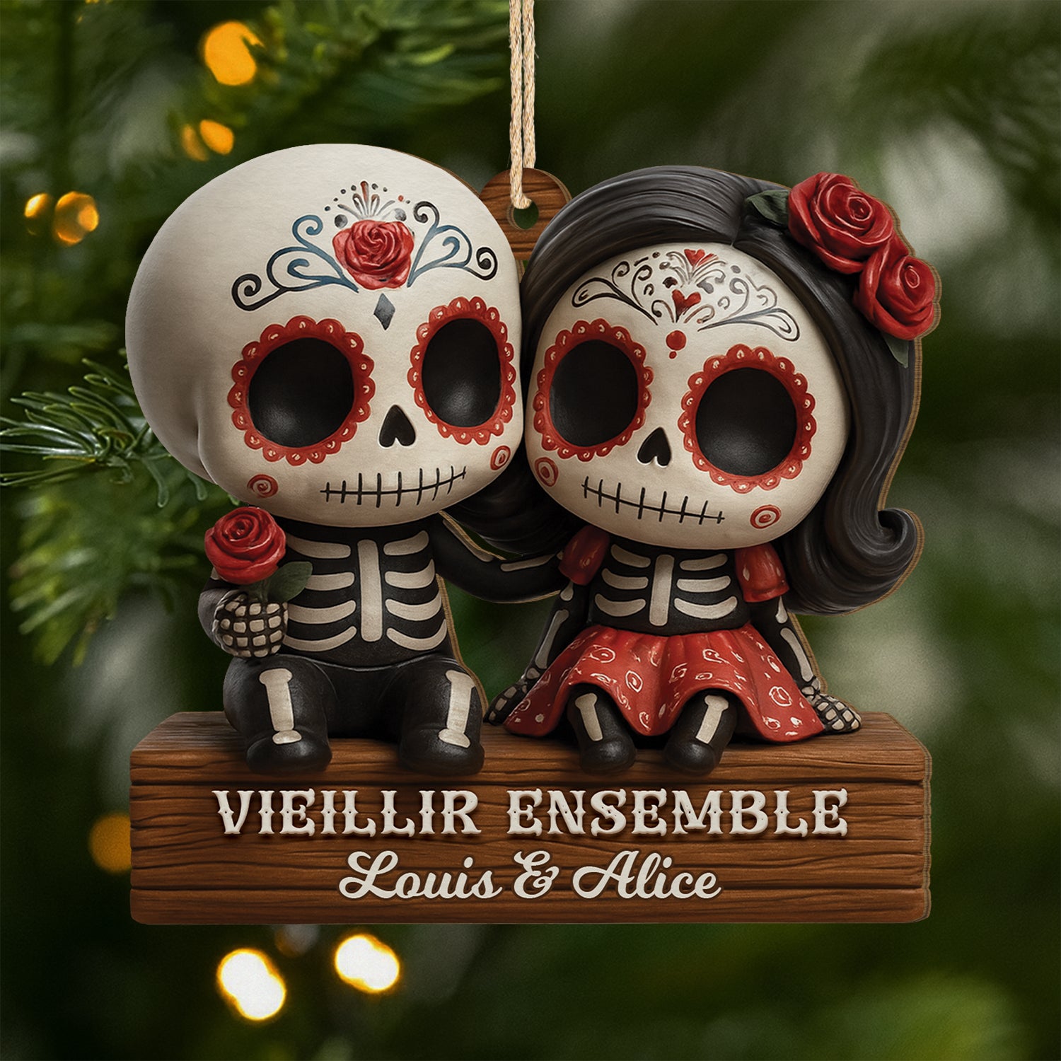 7125OFR1 effet dimpression 3d ornement noel en bois a 1 couche personnalise vieillir ensemble couple calavera 7125o3vzg