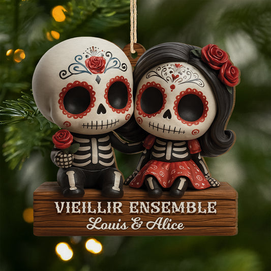7125OFR1 effet dimpression 3d ornement noel en bois a 1 couche personnalise vieillir ensemble couple calavera 7125o3vzg