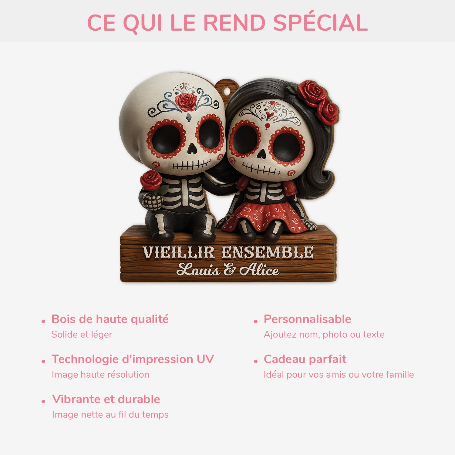 7125OFR4 effet dimpression 3d ornement noel en bois a 1 couche personnalise vieillir ensemble couple calavera 7125o3vzg