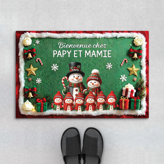 7126DFR1 paillasson personnalise famille bienvenue chez papa et mamie 7126d8pca