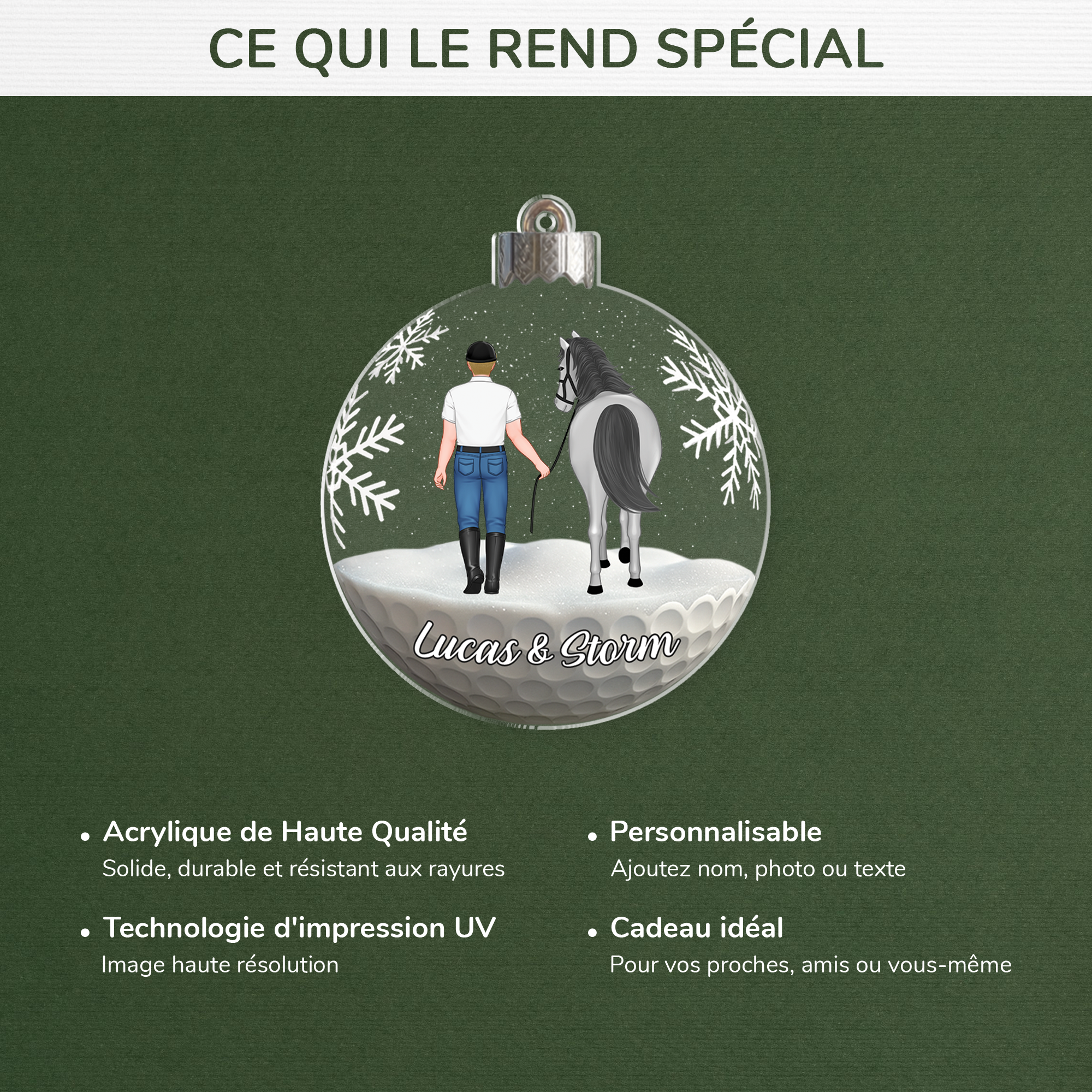 7132OFR4 effet dimpression 3d ornement acrylique personnalise boule de noel avec fille et cheval 7132o3t5u