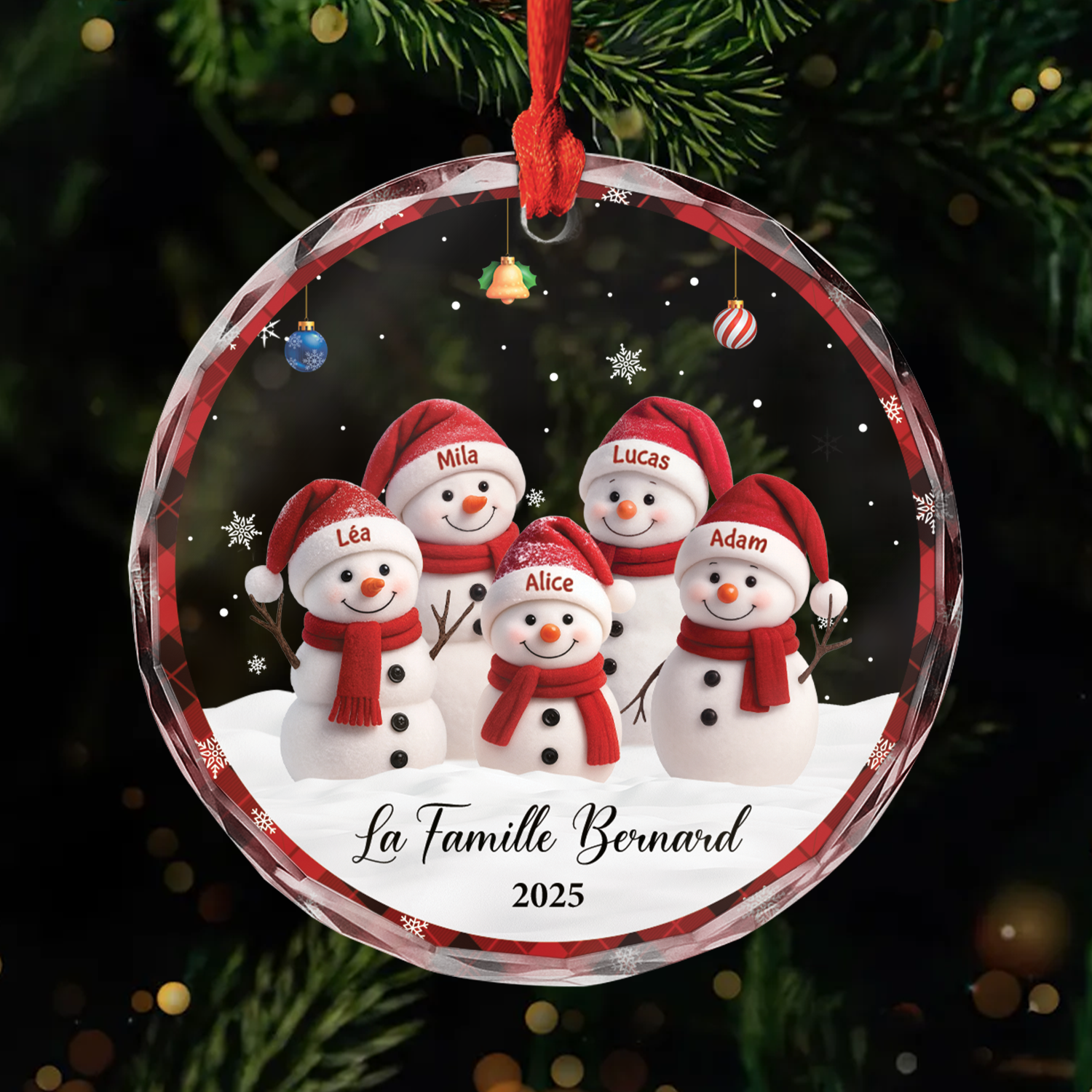 7153OFR1 ornement noel en verre personnalise notre famille bonhomme de neige ensemble 7153o8t5i