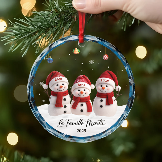 7153OFR2 ornement noel en verre personnalise notre famille bonhomme de neige ensemble 7153o8t5i