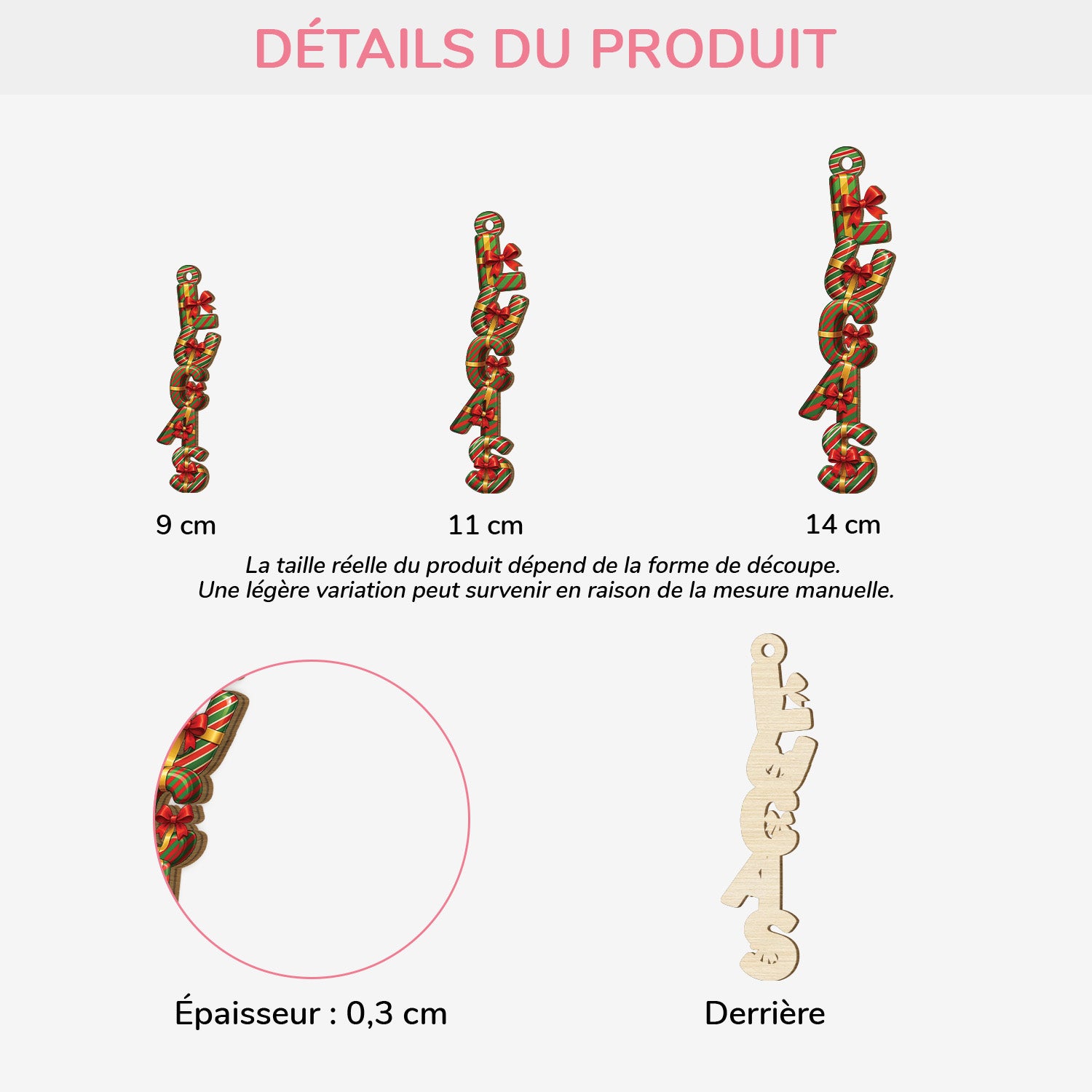 7154OFR3 effet dimpression 3d ornement en bois a 2 couches personnalise femmehomme lettres cadeau de noel de prenom 7154ottma