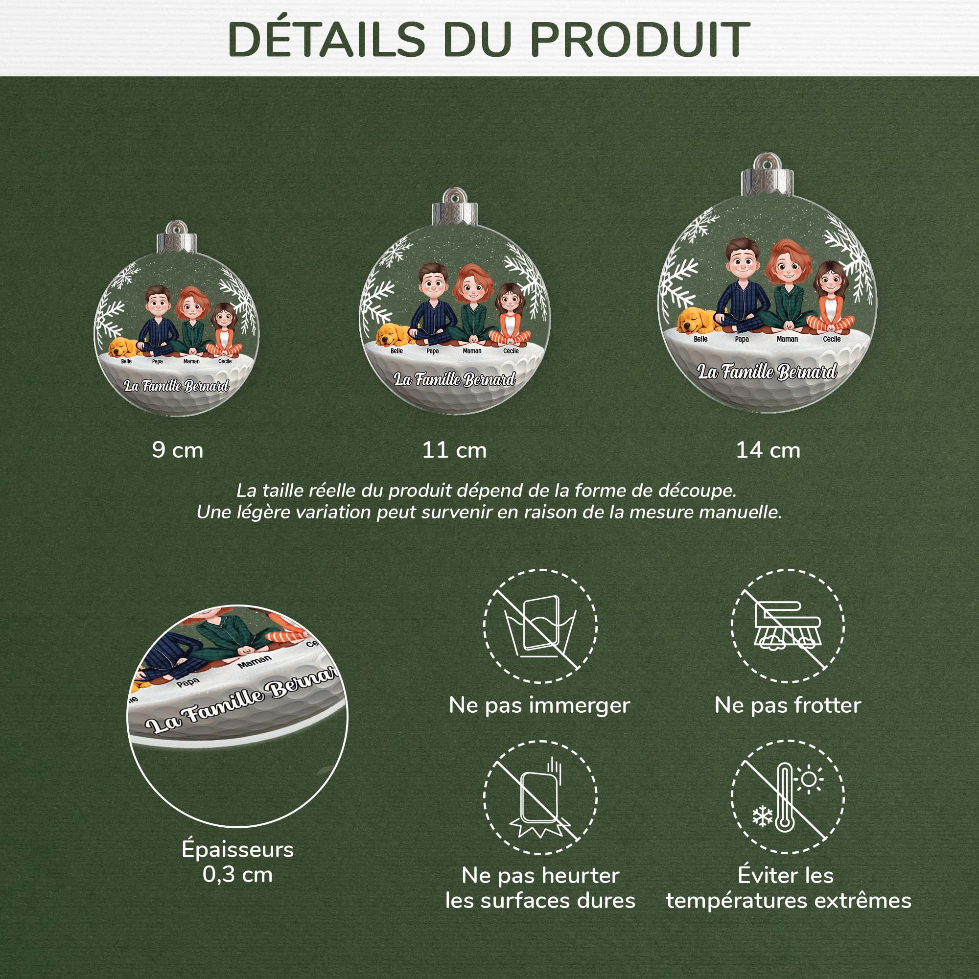 7157OFR3 effet dimpression 3d ornement acrylique personnalise boule de noel famille avec animaux 7157otq5i