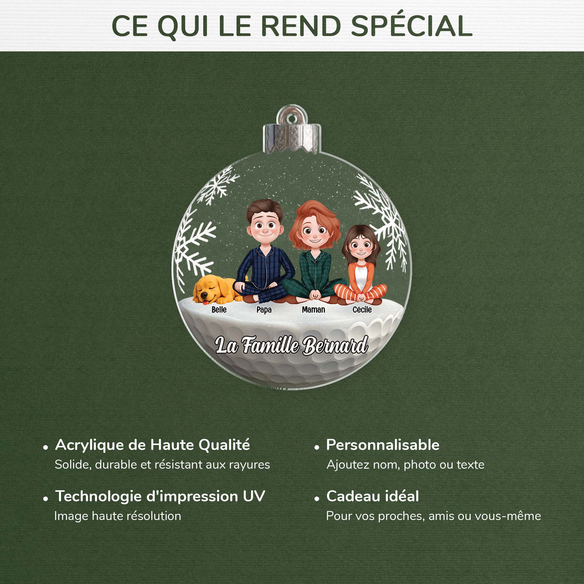 7157OFR4 effet dimpression 3d ornement acrylique personnalise boule de noel famille avec animaux 7157otq5i