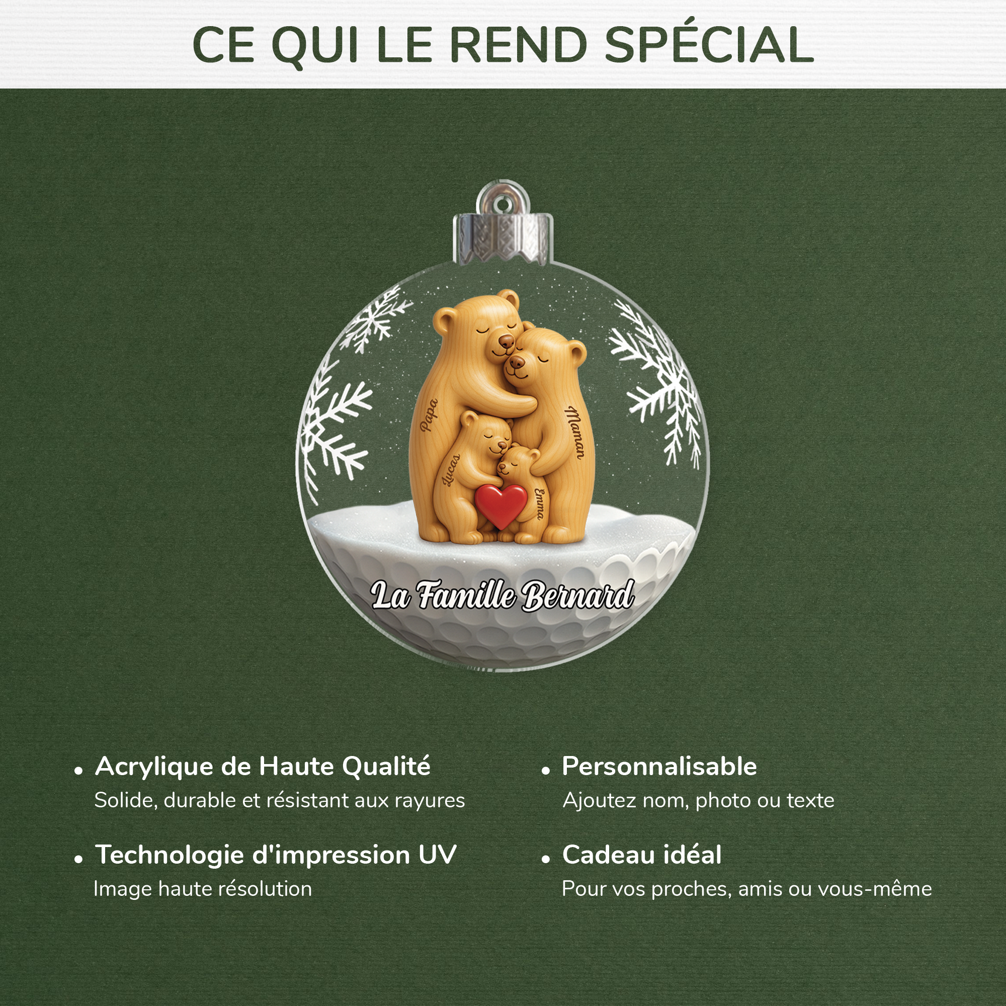 7158OFR4 effet dimpression 3d ornement acrylique personnalise boule de noel famille ours 7158OTT5I