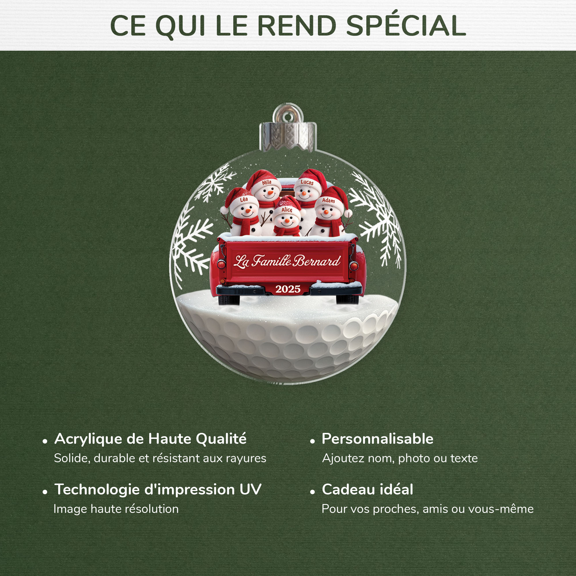 7159OFR4 effet dimpression 3d ornement acrylique personnalise boule de noel famille bonhomme de neige 7159otv5i