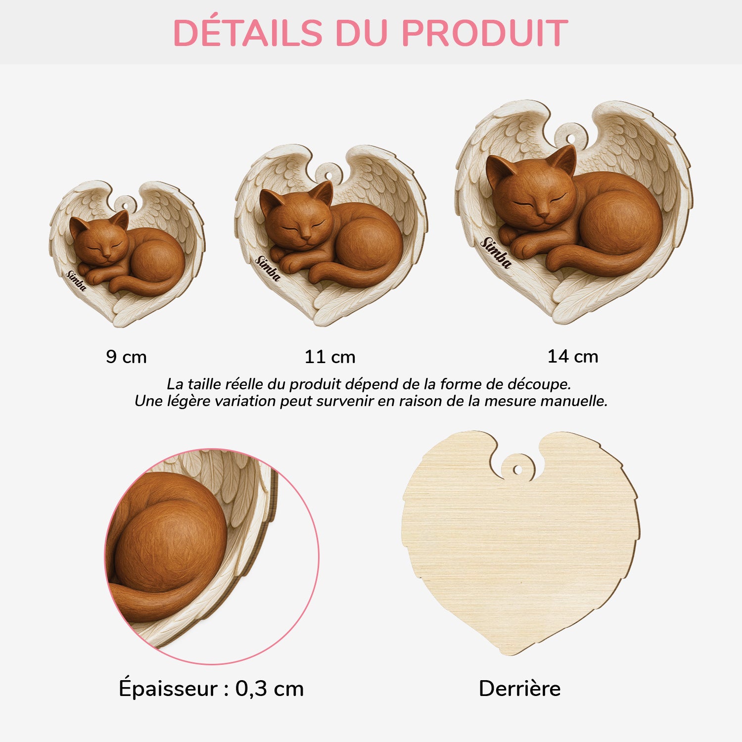 7173OFR3 effet dimpression 3d ornement en bois a 1 couche personnalise commemoratif ange chat qui dort 7173o3zzd