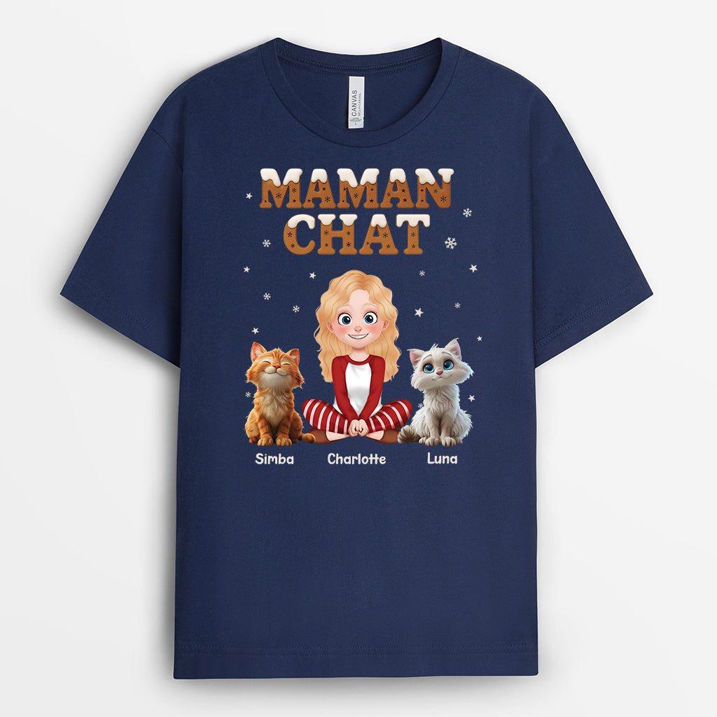 7216AFR2 t shirt personnalise de noel maman chat biscuit 7216atyzd