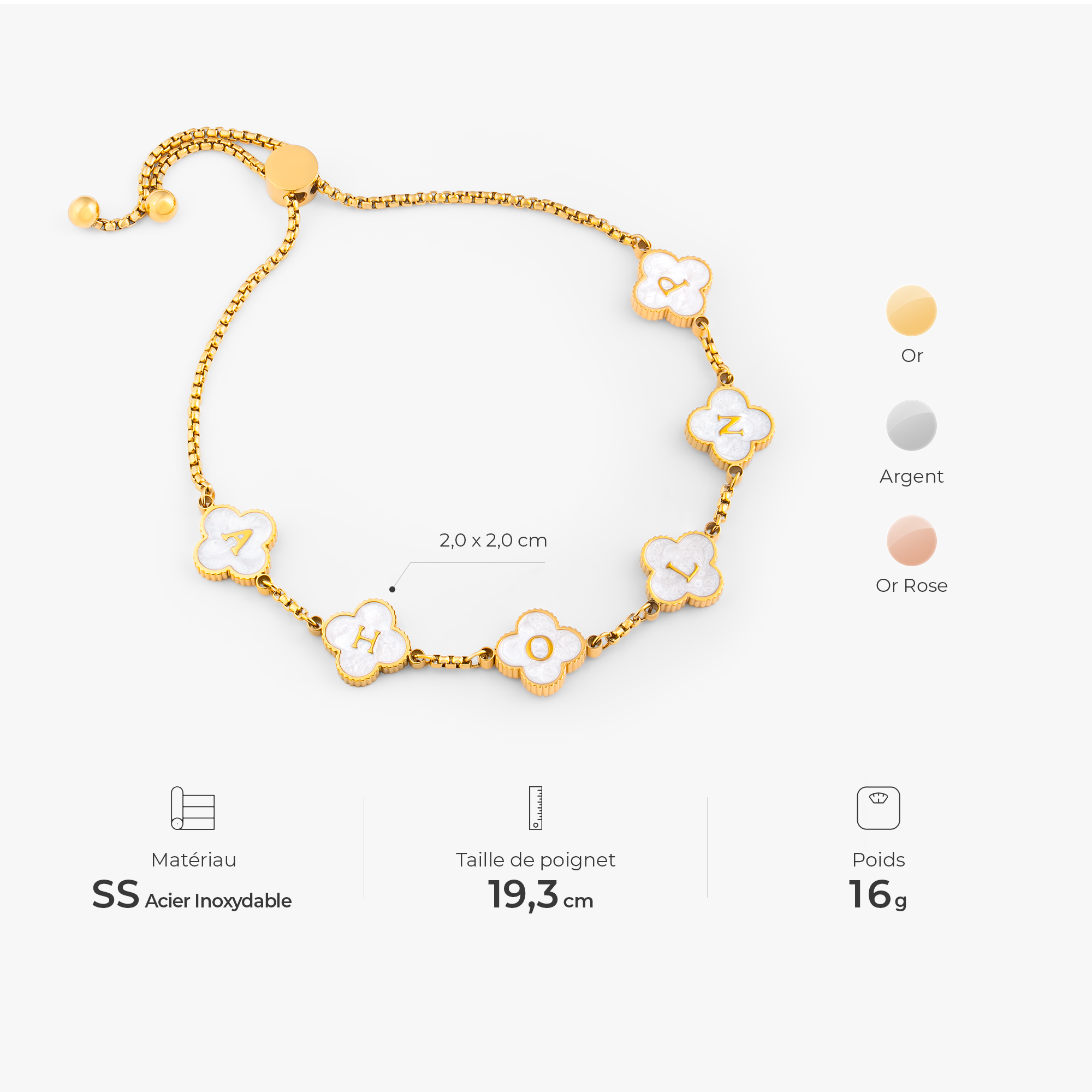 7218JFR3 bracelet trefle 4 feuilles_ personnalise femmehomme cadeau porte chance_ 7218j0p5a