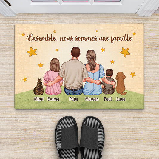 7231DFR2 paillasson personnalise famille et animaux ensemble sous les etoiles 7231d8t5i