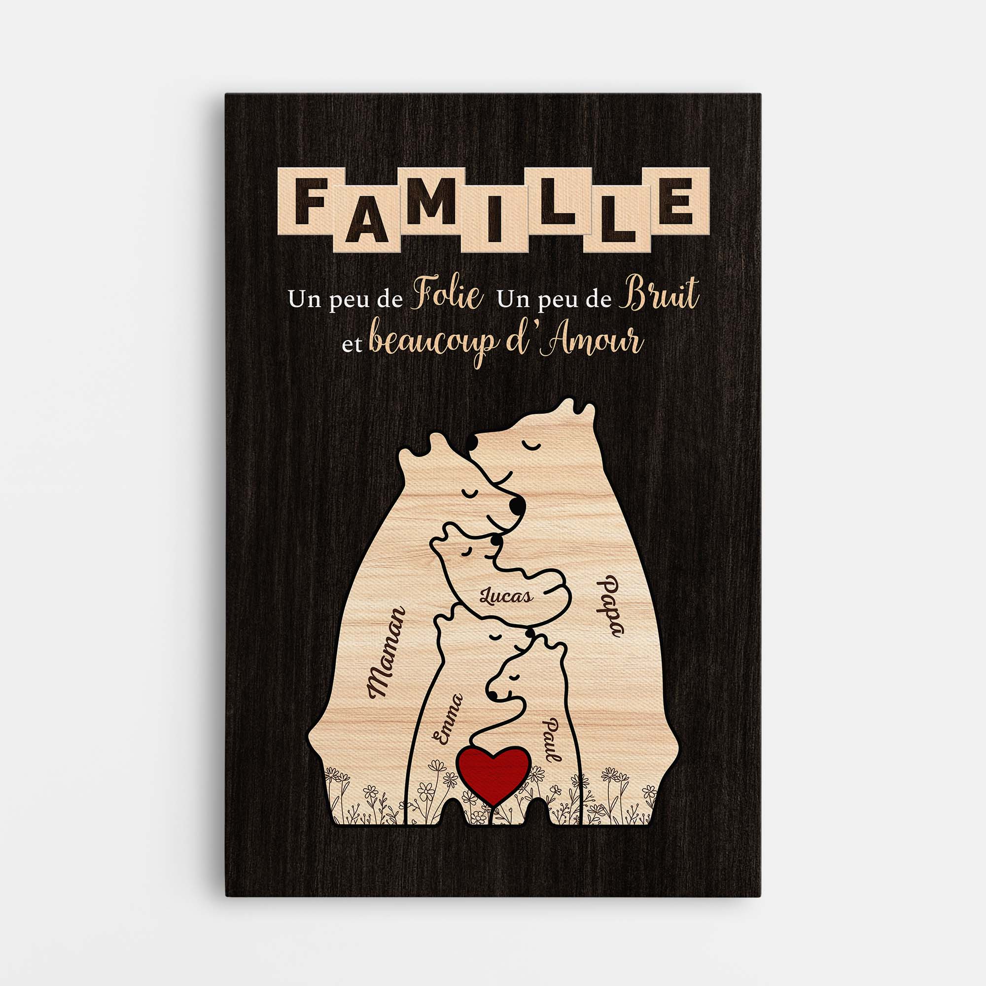 Toile Personnalisée Famille - Tableau Photo Avec Texte 'La Famille C'est L'Amour' - Plusieurs Tailles 30x20cm à 120x80cm