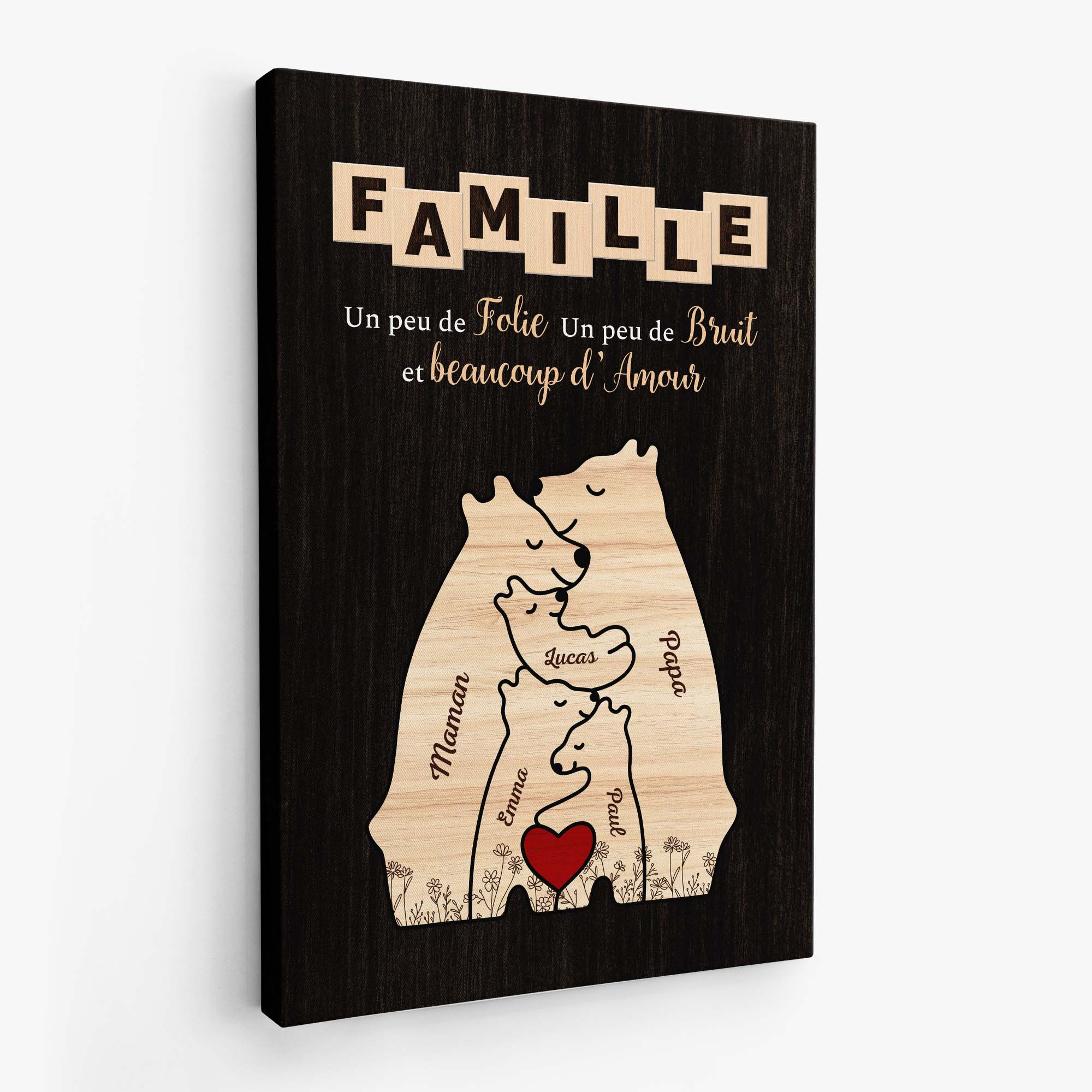 7266CFR2 toile mot croise personnalise famille ours avec fleur 7266ctt5i