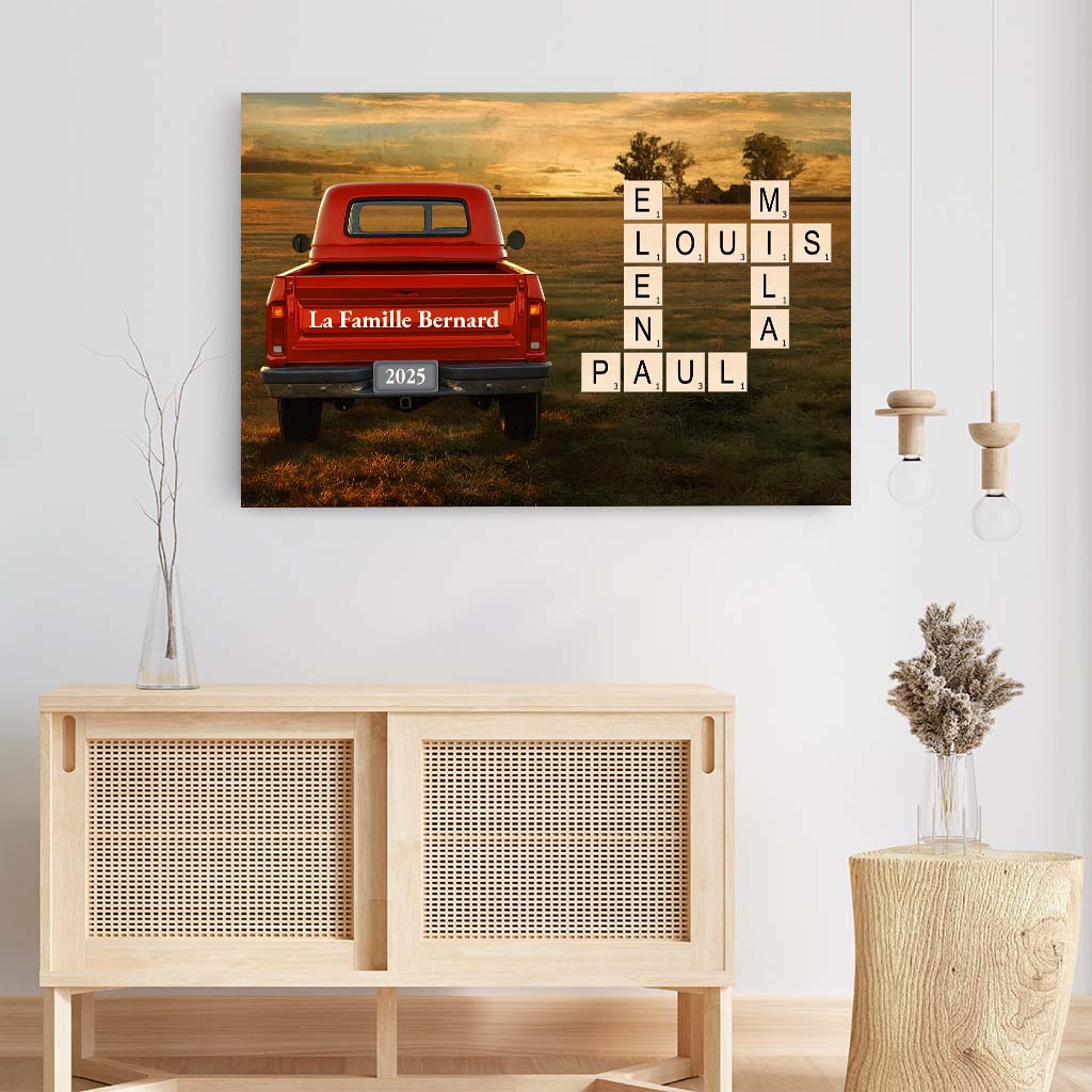 7269CFR3 toile personnalisee avec mots croises notre famille avec voiture 7269ctt5i