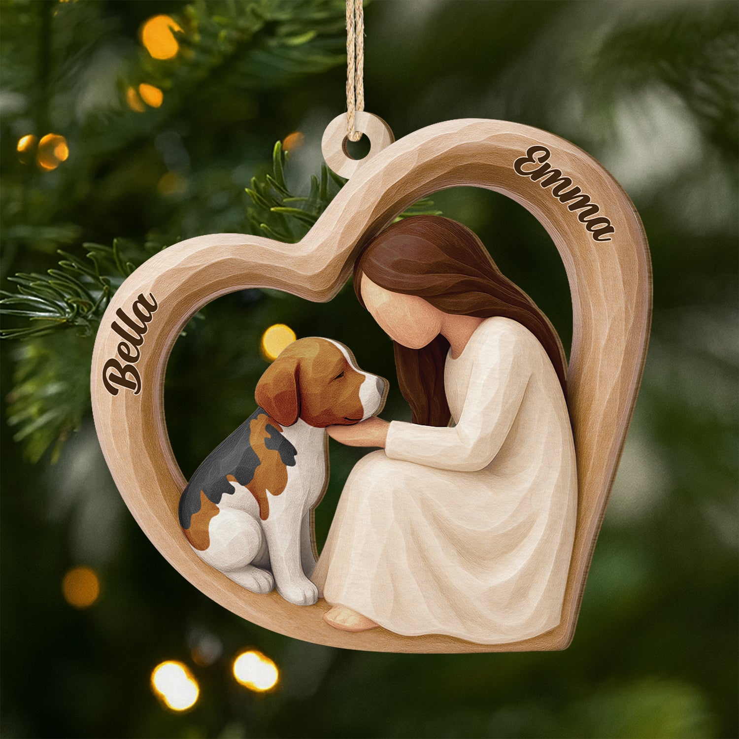 7337OFR1 ornement noel en bois a 1 couche personnalise amour entre une fille et son chien 7337o3h5c