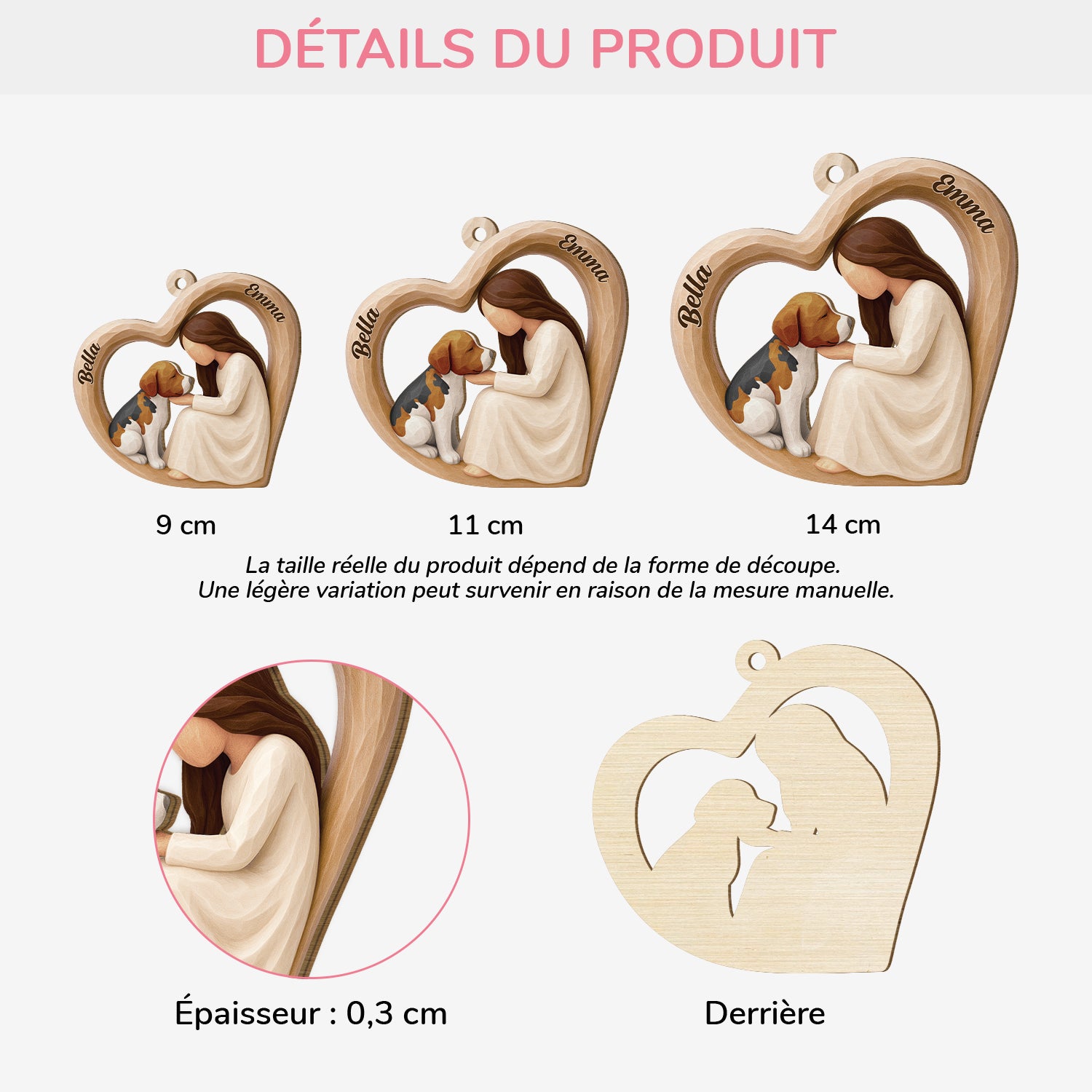 7337OFR3 ornement noel en bois a 1 couche personnalise amour entre une fille et son chien 7337o3h5c