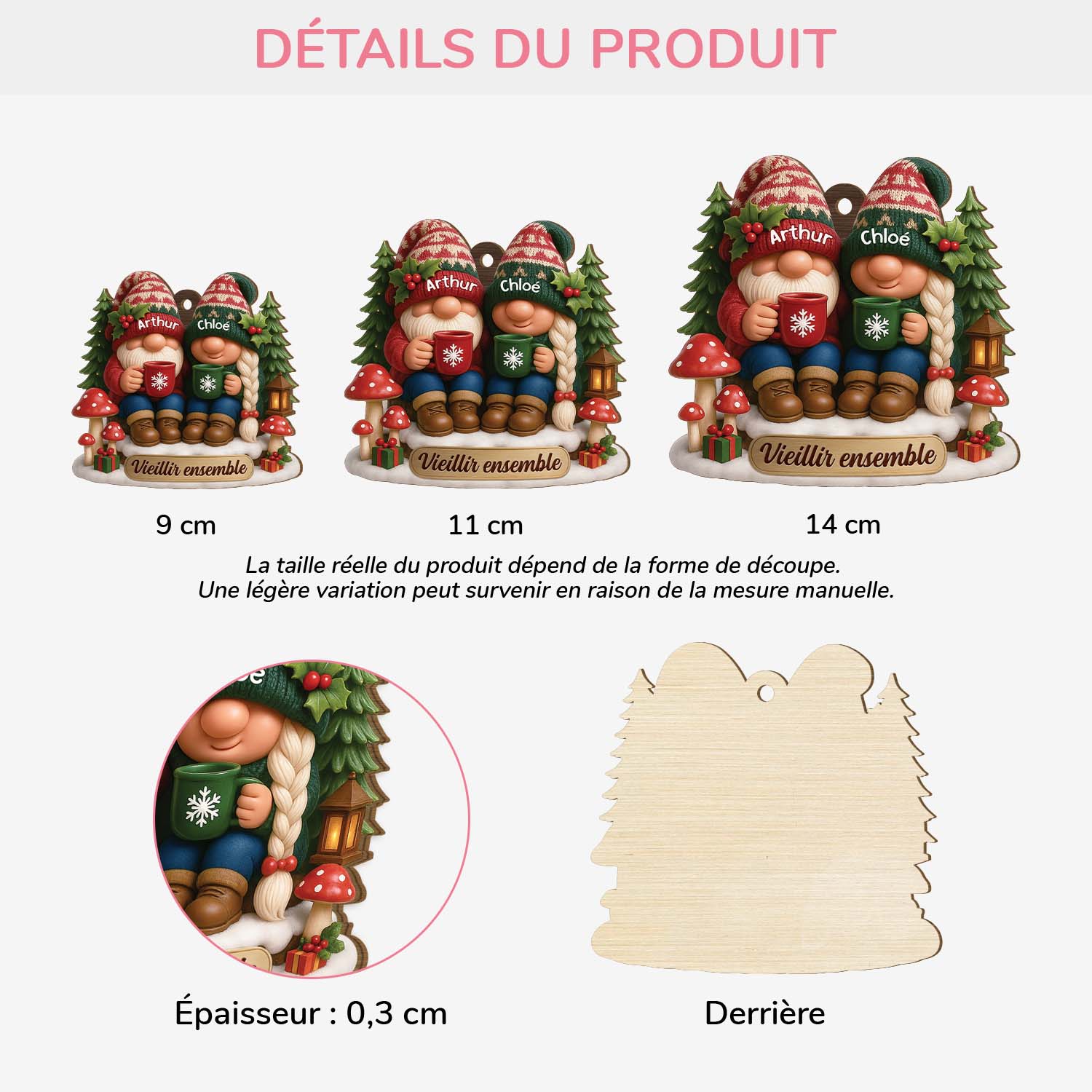 7341OFR1 effet dimpression 3d ornement noel en bois a 1 couche personnalise vieillir ensemble couple gnome 7341o3l5g_3