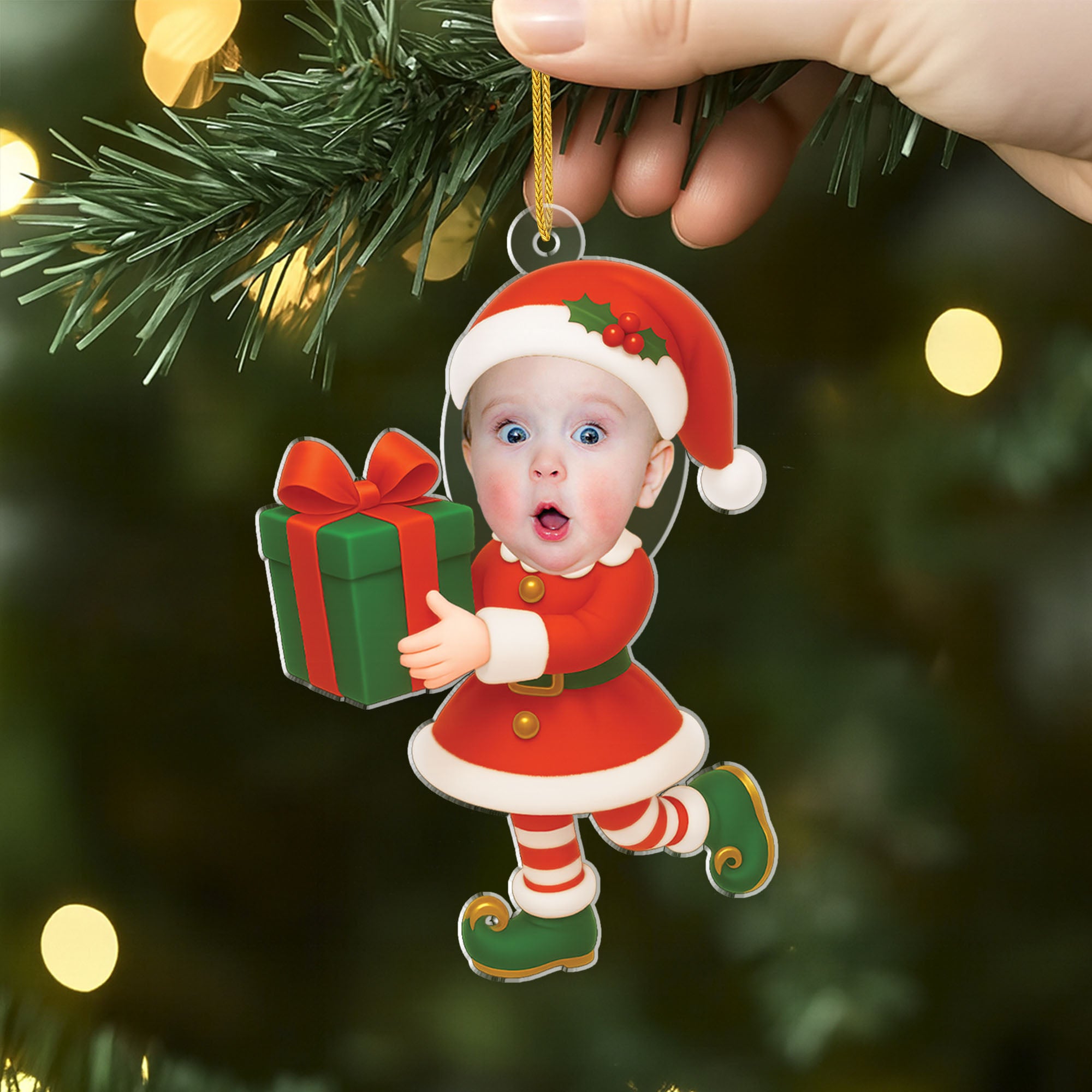 7352OFR2 ornement noel acrylique personnalise photo bebe petit elfe 7352otv5k