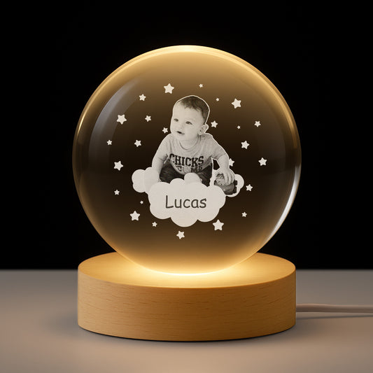 7356LFR1 veilleuse boule de cristal personnalisee avec photo enfant mon bebe et les etoiles 7356lkq5k