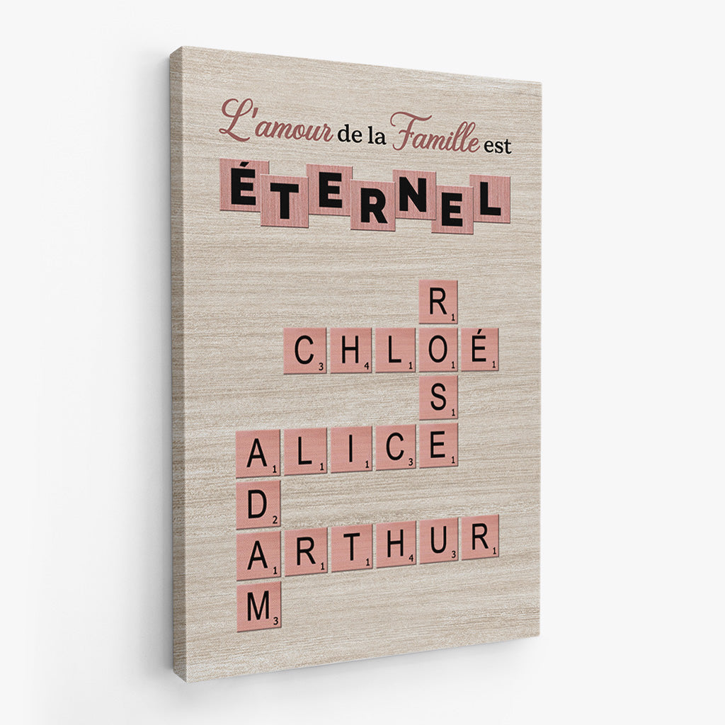 7359CFR2 toile personnalisee famille avec mots croises amour de la famille 7359c3pmi