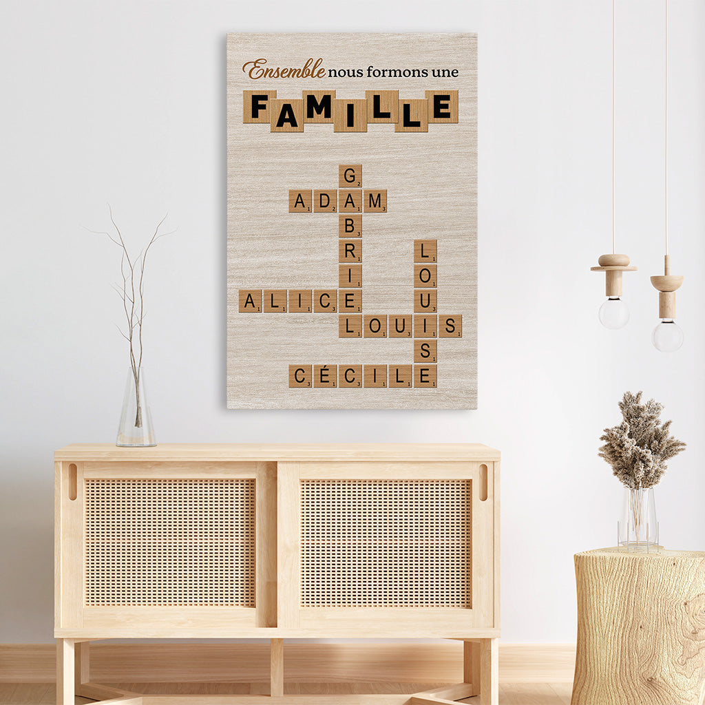 7359CFR3 toile personnalisee famille avec mots croises amour de la famille 7359c3pmi