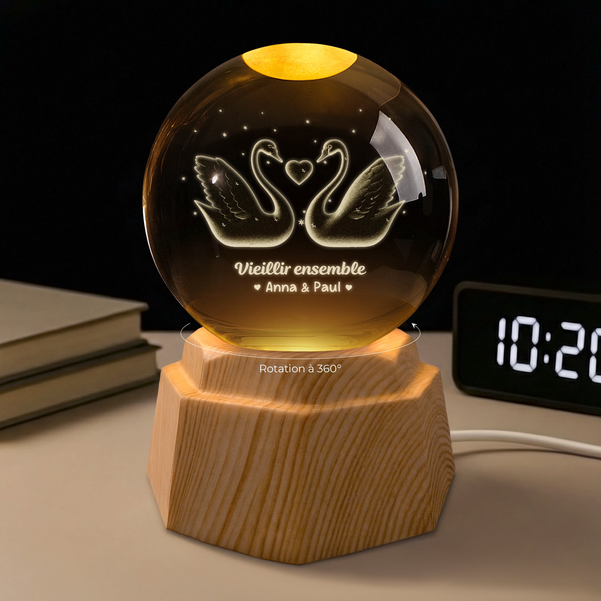 7366LFR2 veilleuse boule de cristal 3d personnalisee couple ensemble depuis 7366l8pcg