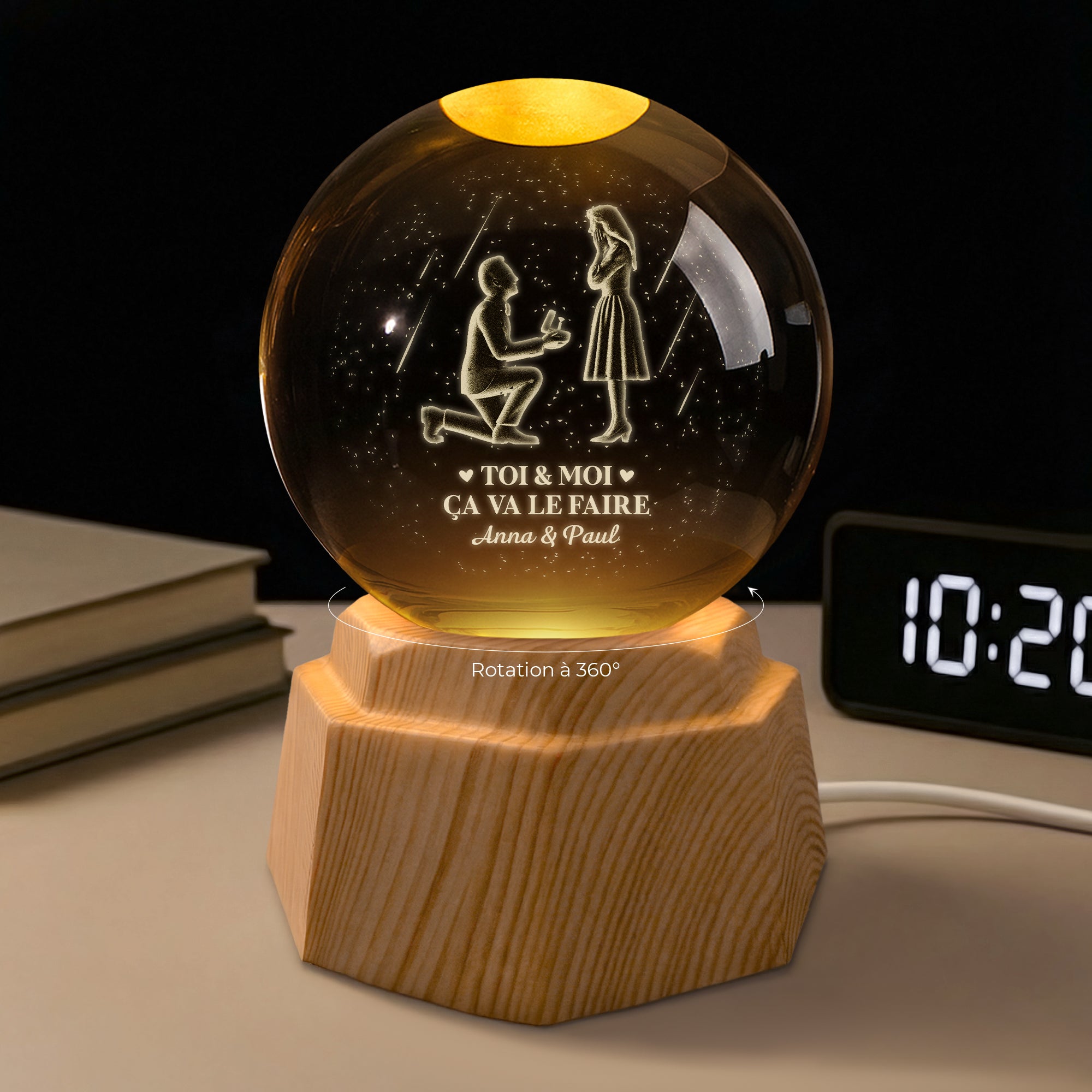 7454LFR1 veilleuse boule de cristal 3d personnalisee vieillir ensemble depuis 7454l6vcg