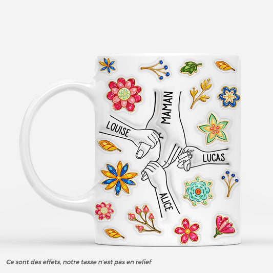 7486MFR1 effet dimpression 3d mug personnalise maman mamie enfants et fleurs style cristal 7486m6pna