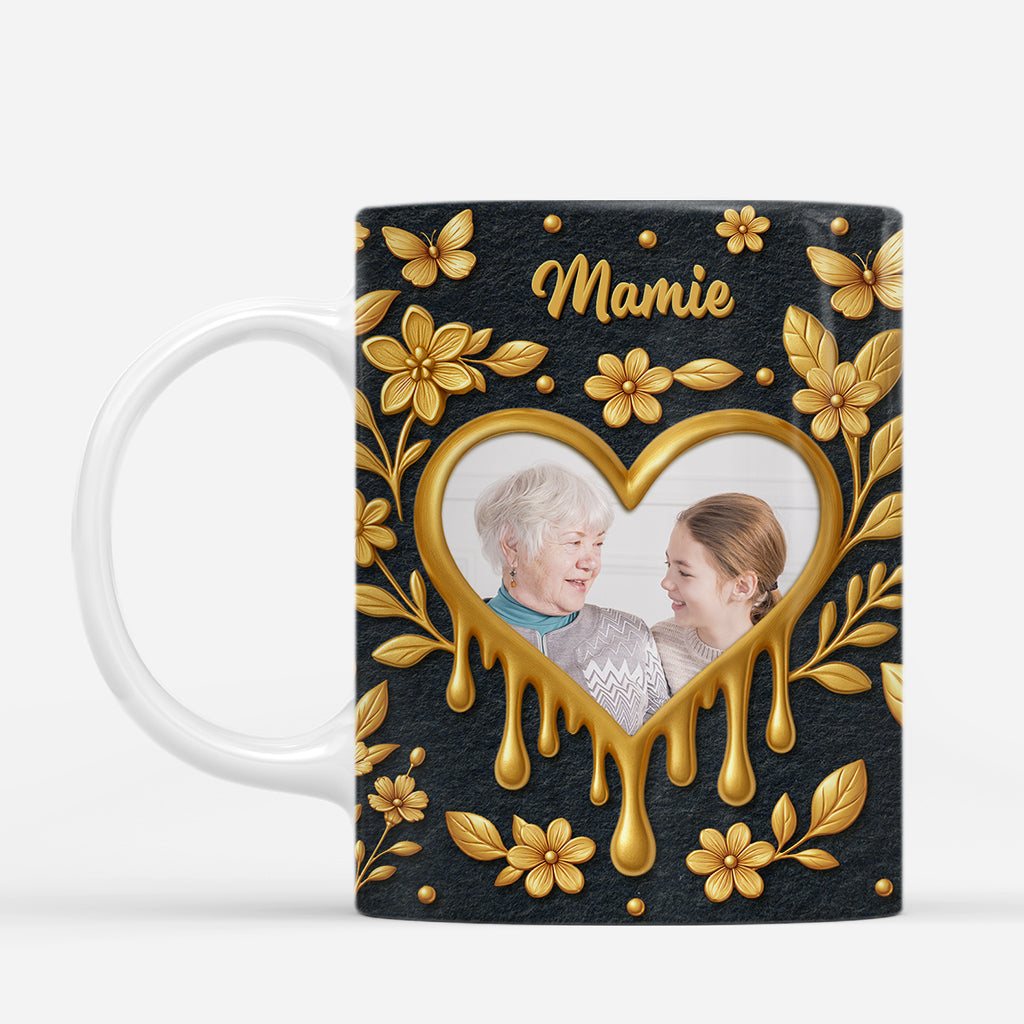 7490MFR2 effet dimpression 3d mug personnalise mamie maman photo dans le coeur en or 7490m