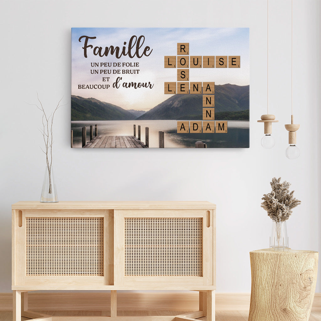 7502CFR3 toile mot croise personnalise bruit et amour de la famille 7502ctq5i