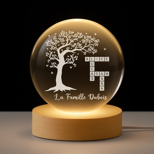 7518LFR1 veilleuse boule de cristal personnalisee la famille avec mots croises 7518l3qai