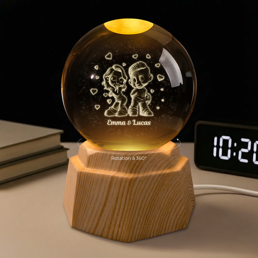 7554LFR1 veilleuse boule de cristal 3d personnalisee toi et moi couple cool 7554l3lcg