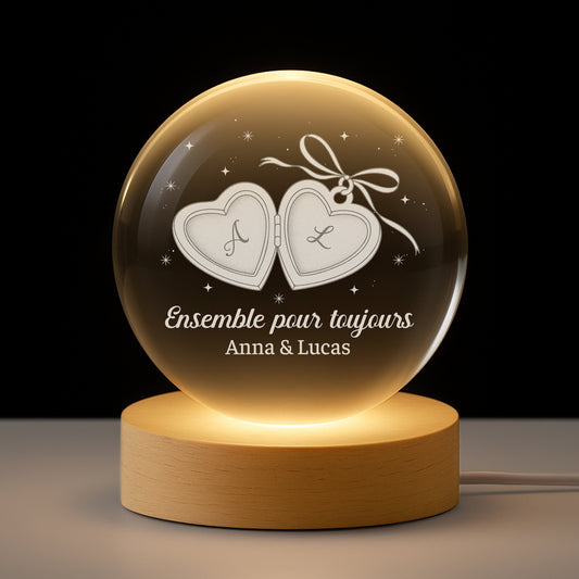 7572LFR1 veilleuse boule de cristal personnalisee toi et moi couple ensemble 7572lcpwg
