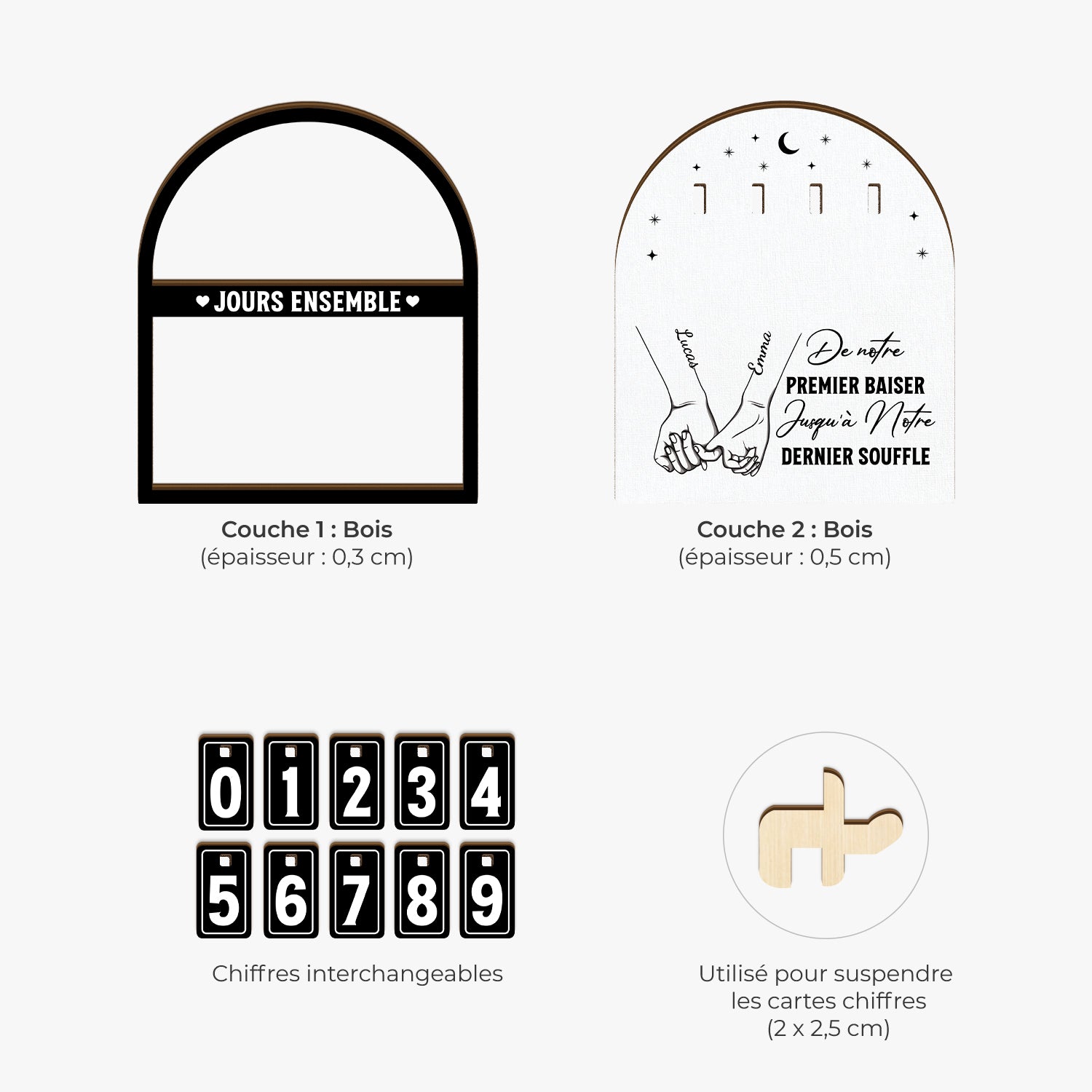 7587QFR4 compteur de jours couple personnalise de notre premier baiser 7587qtvwg