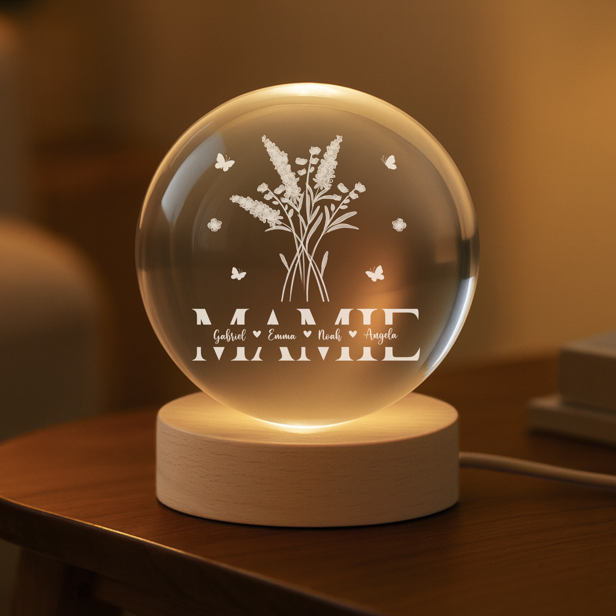 7627LFR2 veilleuse boule de cristal personnalisee la vie de mamie maman 7627l6fma