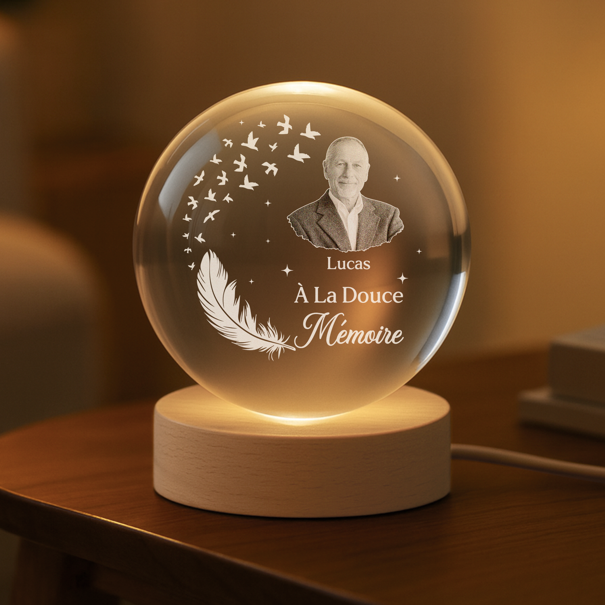 7644LFR2 veilleuse boule de cristal personnalisee avec photo commemorative de maman papa 7644l3fta