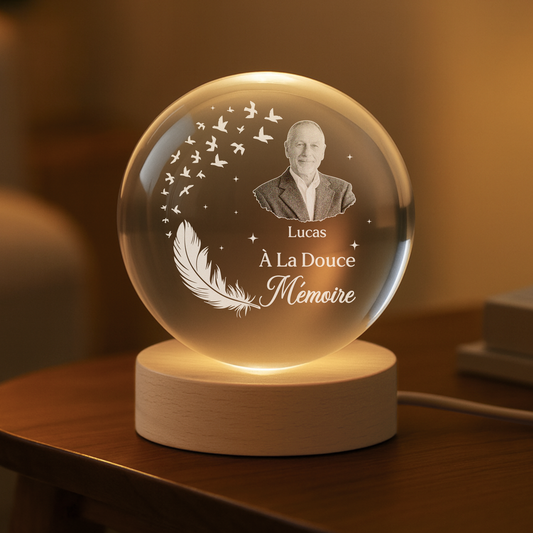 7644LFR2 veilleuse boule de cristal personnalisee avec photo commemorative de maman papa 7644l3fta