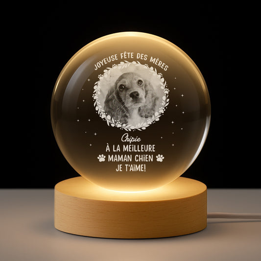 7653LFR1 veilleuse boule de cristal personnalisee joyeuse fete des meres de chien 7653lcl5c
