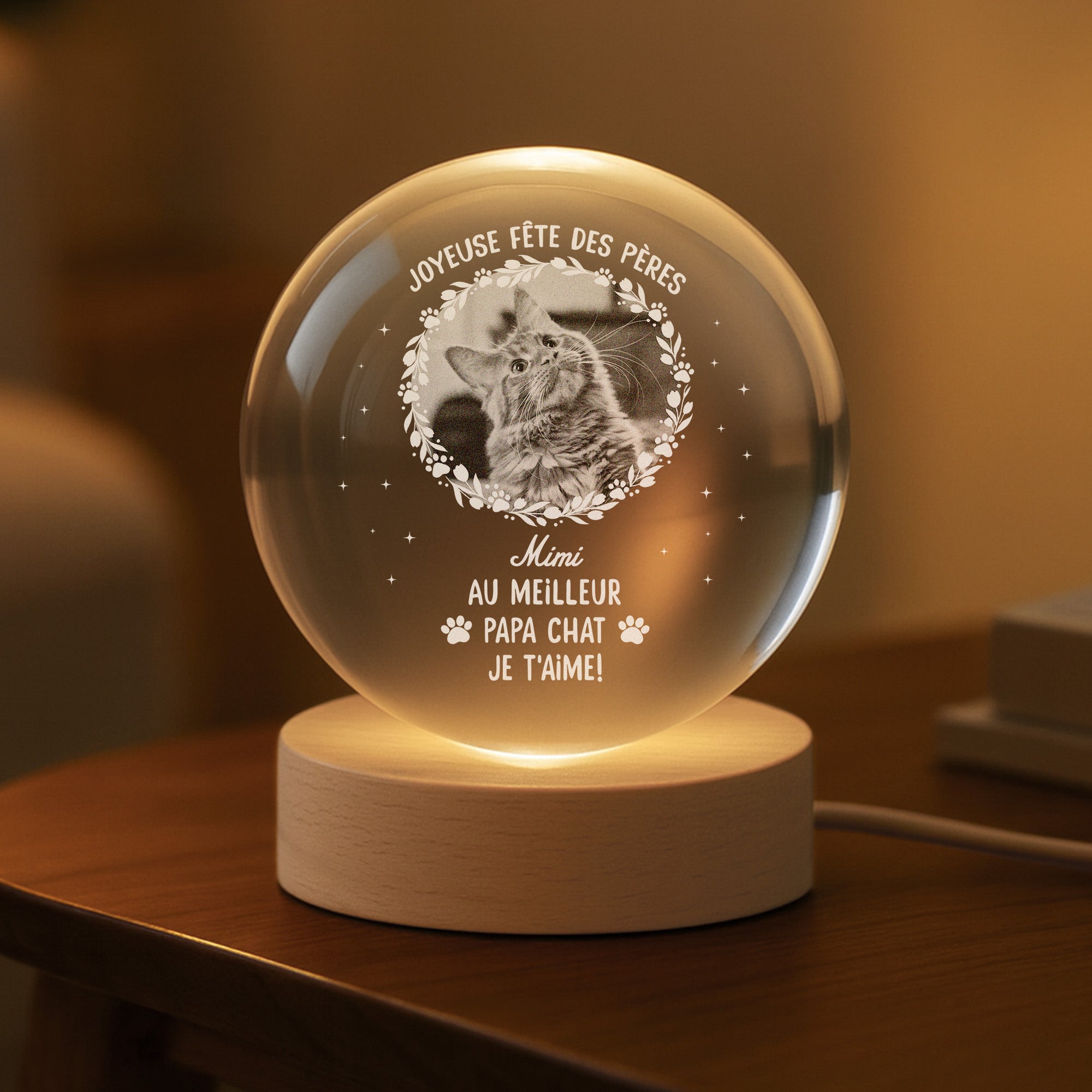 7653LFR2 veilleuse boule de cristal personnalisee joyeuse fete des meres de chien 7653lcl5c