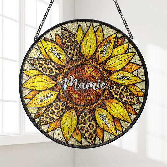 7678UFR1 attrape soleil personnalise en verre tournesol de mamie maman 7678utfna