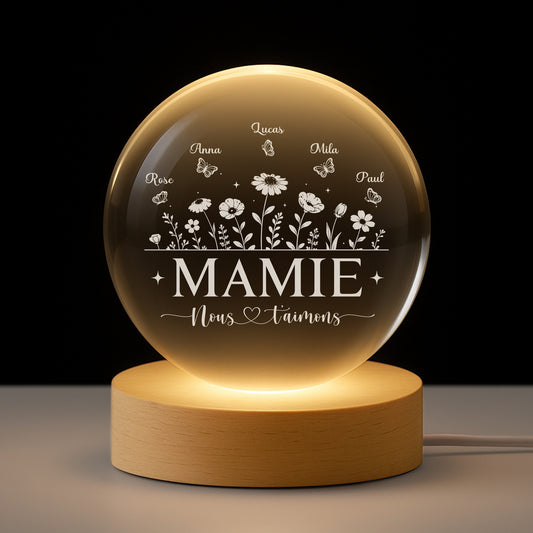 7688LFR1 veilleuse boule de cristal personnalisee pour dire on taime mamie maman 7688ltpta