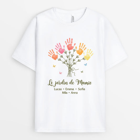 7719AFR1 t shirt personnalise le jardin de maman mamie avec empreintes de main 7719a8lca