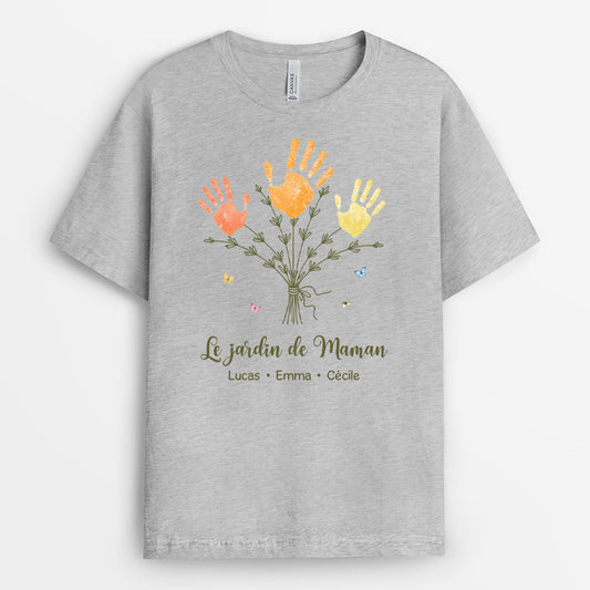 7719AFR2 t shirt personnalise le jardin de maman mamie avec empreintes de main 7719a8lca